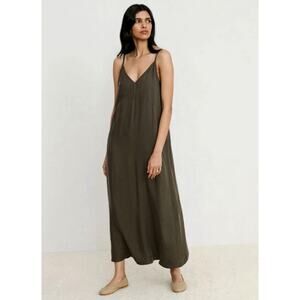 Jenni Kayne S Rio Maxi Slip Dress $345 Silky Cupro Minimalist Vneck Moss Green